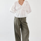 Lois Embroidered Piped Blouse - White