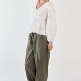 Lois Embroidered Piped Blouse - White