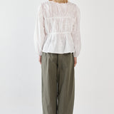 Lois Embroidered Piped Blouse - White