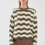 Nikkita Wavy Stripe Knit - Cream/Olive