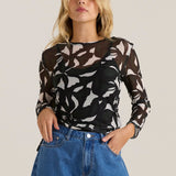 Tarni Mesh Top - Iris Abstract Print