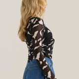Tarni Mesh Top - Iris Abstract Print