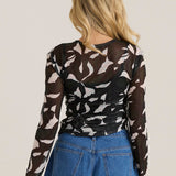 Tarni Mesh Top - Iris Abstract Print