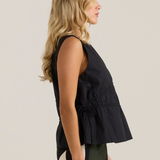 Elin Gathered Tie Top - Black