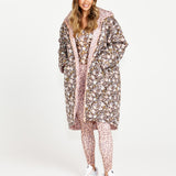 Alessia Reversible Long Puffer Jacket - Chocolate Floral/Pink Cheetah