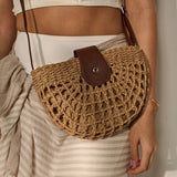 Marielle Straw Half Moon Bag - Cream