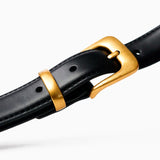 Greta Thin Genuine Leather Belt - Black
