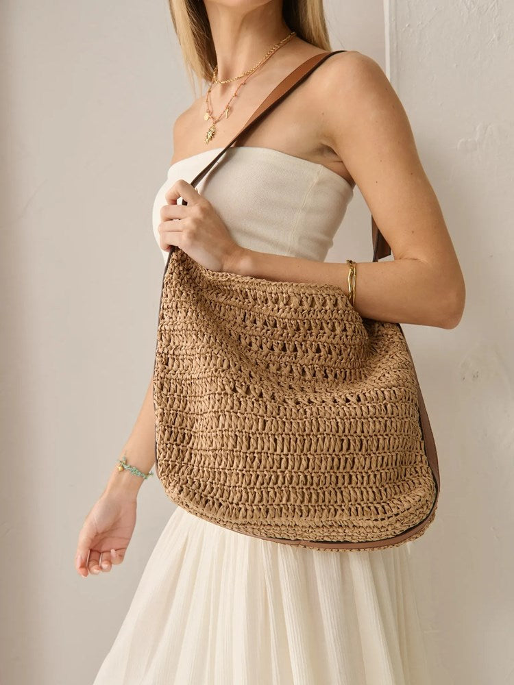 Velra Straw Shoulder Bag - Tan