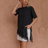 Arlo Jersey Lace Tee - Black Spot