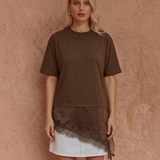 Arlo Jersey Lace Tee - Chocolate