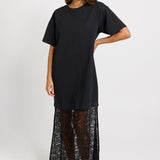 Sim Lace Hem Tee Dress - Black