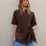 Arlo Jersey Lace Tee - Chocolate