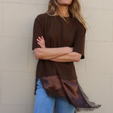 Arlo Jersey Lace Tee - Chocolate