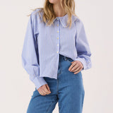 Gypsy Large Collared Shirt - Blue Choc Stripe
