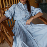 Christa Stripe Shirt Dress - Blue Choc Stripe
