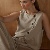 Renee Button Wrap Vest - Beige Black Stripe