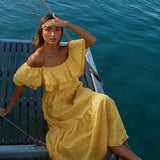 Lenny Ruffle Off Shoulder Dress - Yellow