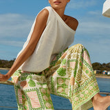 Emmett Wide Leg Pant - Green Shell Patchwork