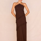 Harper Ruffle Dress in Chocolate – women's maxi dress by SASS