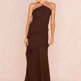 Harper Ruffle Dress in Chocolate – women's maxi dress by SASS