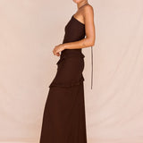 Harper Ruffle Dress in Chocolate – women's maxi dress by SASS