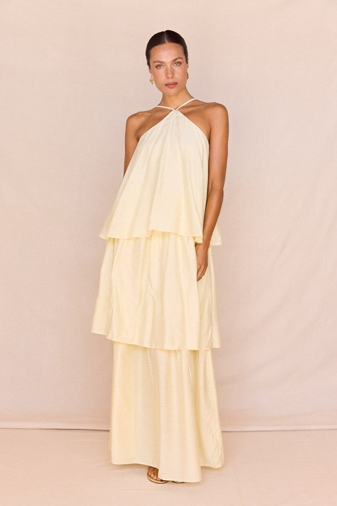 Nicola Layered Dress in Butter Yellow – women's maxi dress by SASS