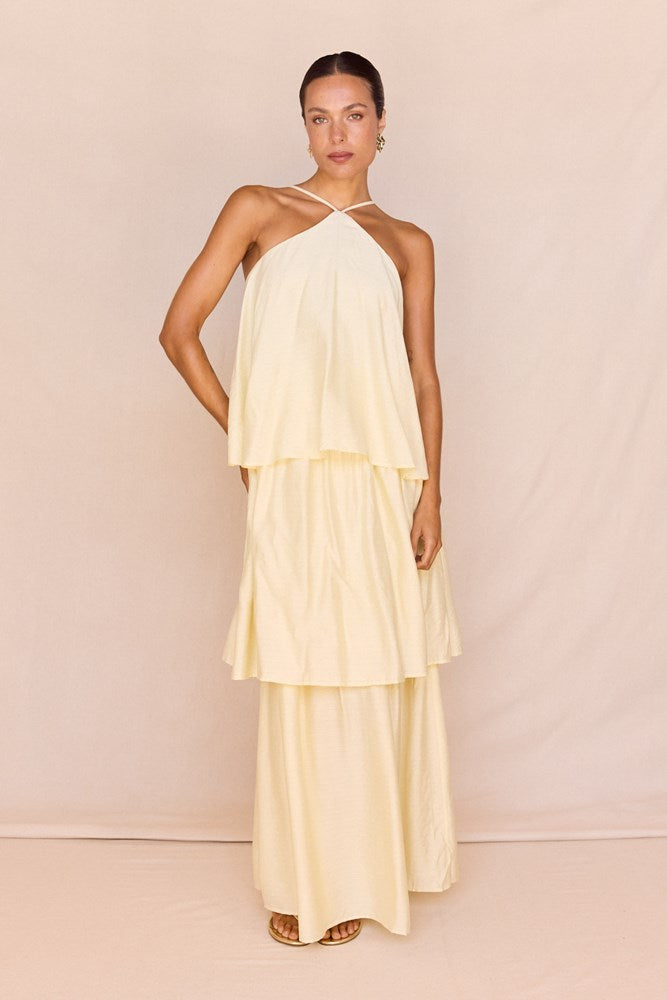 Nicola Layered Dress in Butter Yellow – women's maxi dress by SASS