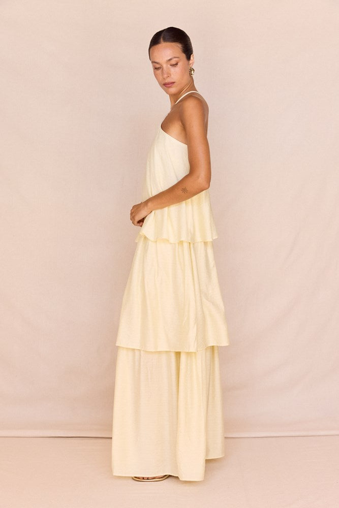 Nicola Layered Dress in Butter Yellow – women's maxi dress by SASS
