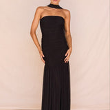 Hayley Strapless Mesh Dress in Black – women's maxi dress by SASS