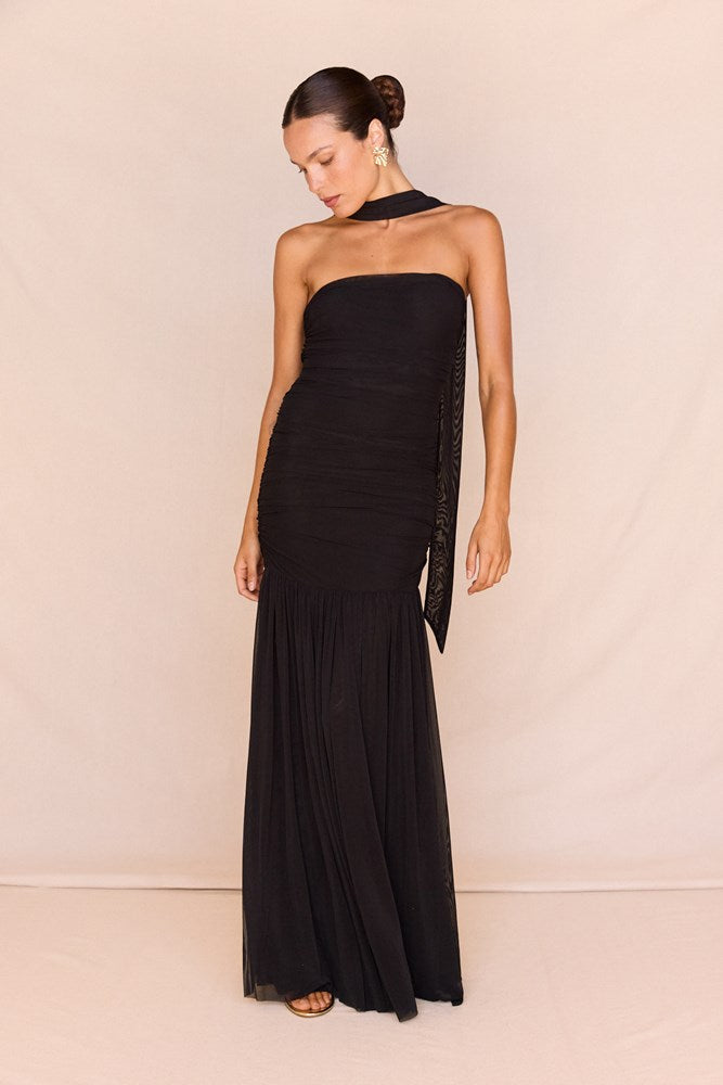 Hayley Strapless Mesh Dress in Black – women's maxi dress by SASS