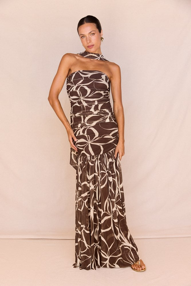 Hayley Strapless Mesh Dress in Floral – women's maxi dress by SASS