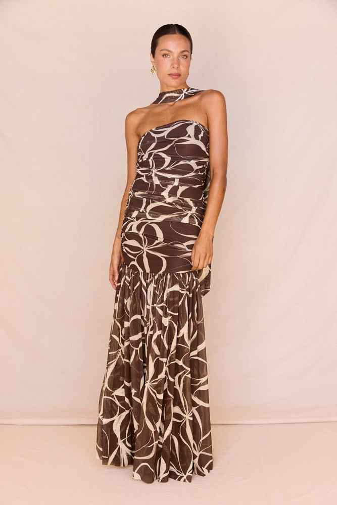 Hayley Strapless Mesh Dress in Floral – women's maxi dress by SASS
