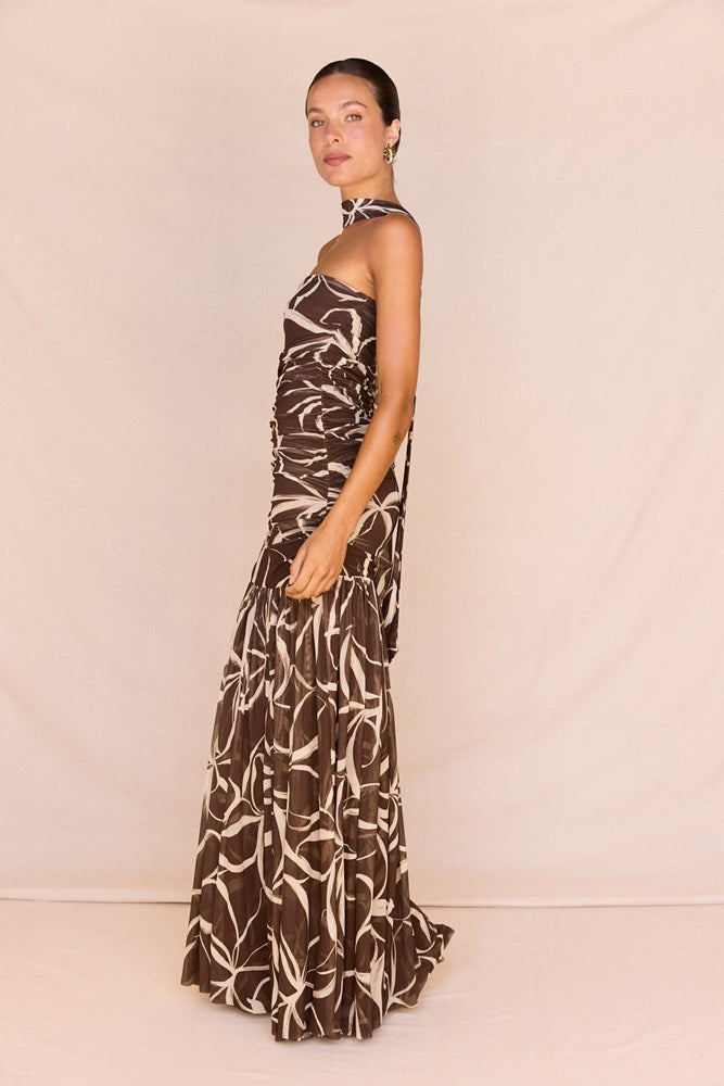 Hayley Strapless Mesh Dress in Floral – women's maxi dress by SASS