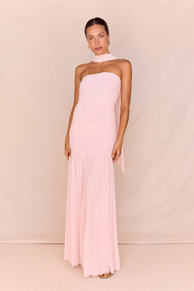 Hayley Strapless Mesh Dress in Pale Pink – women's maxi dress by SASS