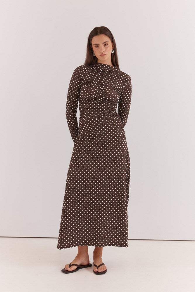 Ashini Long Sleeved Ruched Dress - Polka Dot