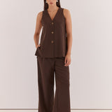 Natalie Wide Leg Trouser - Chocolate