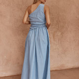 Kinny Stripe One Shoulder Dress in Blue White – women's dress by SASS