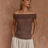 Jordan Off Shoulder Top in Chocolate – women's top by SASS