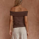 Jordan Off Shoulder Top in Chocolate – women's top by SASS