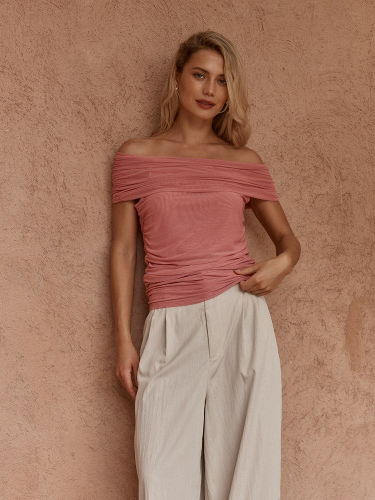 Jordan Off Shoulder Top in Burnt Pink – women's top by SASS