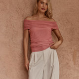 Jordan Off Shoulder Top in Burnt Pink – women's top by SASS