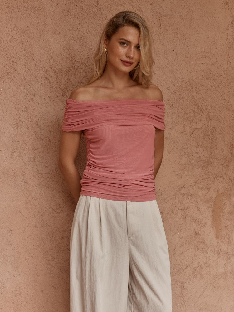 Jordan Off Shoulder Top in Burnt Pink – women's top by SASS