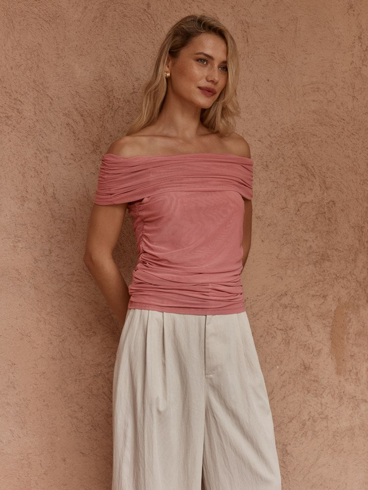 Jordan Off Shoulder Top in Burnt Pink – women's top by SASS