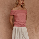 Jordan Off Shoulder Top in Burnt Pink – women's top by SASS
