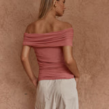 Jordan Off Shoulder Top in Burnt Pink – women's top by SASS