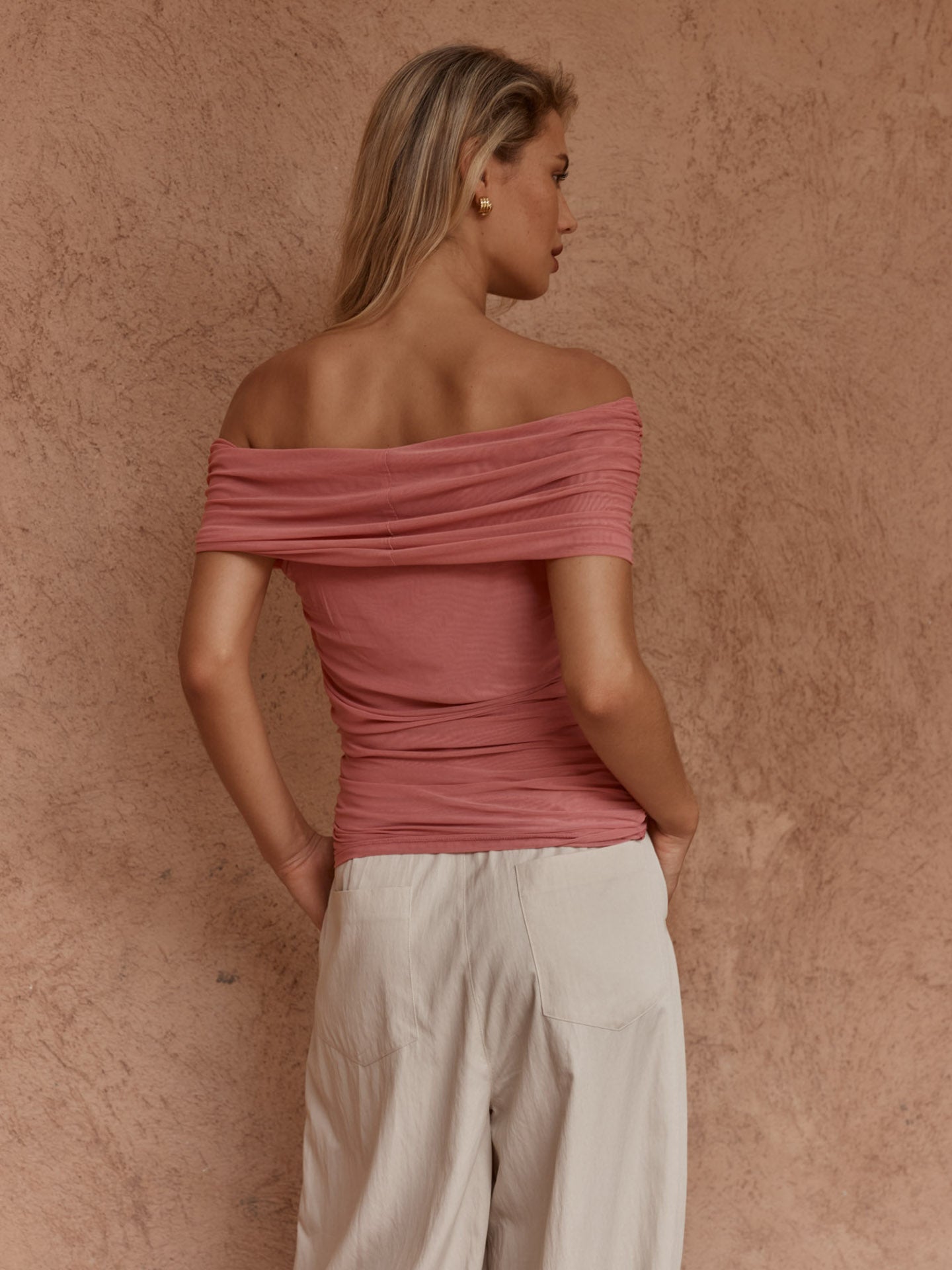 Jordan Off Shoulder Top in Burnt Pink – women's top by SASS