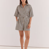 Ingrid Tie Waist Playsuit - Black Cream