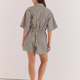 Ingrid Tie Waist Playsuit - Black Cream