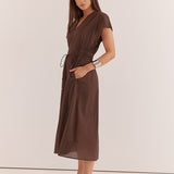 Nazalia Tie Waist Dress - Chocolate