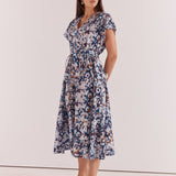 Nazalia Tie Waist Dress - Violet Floral